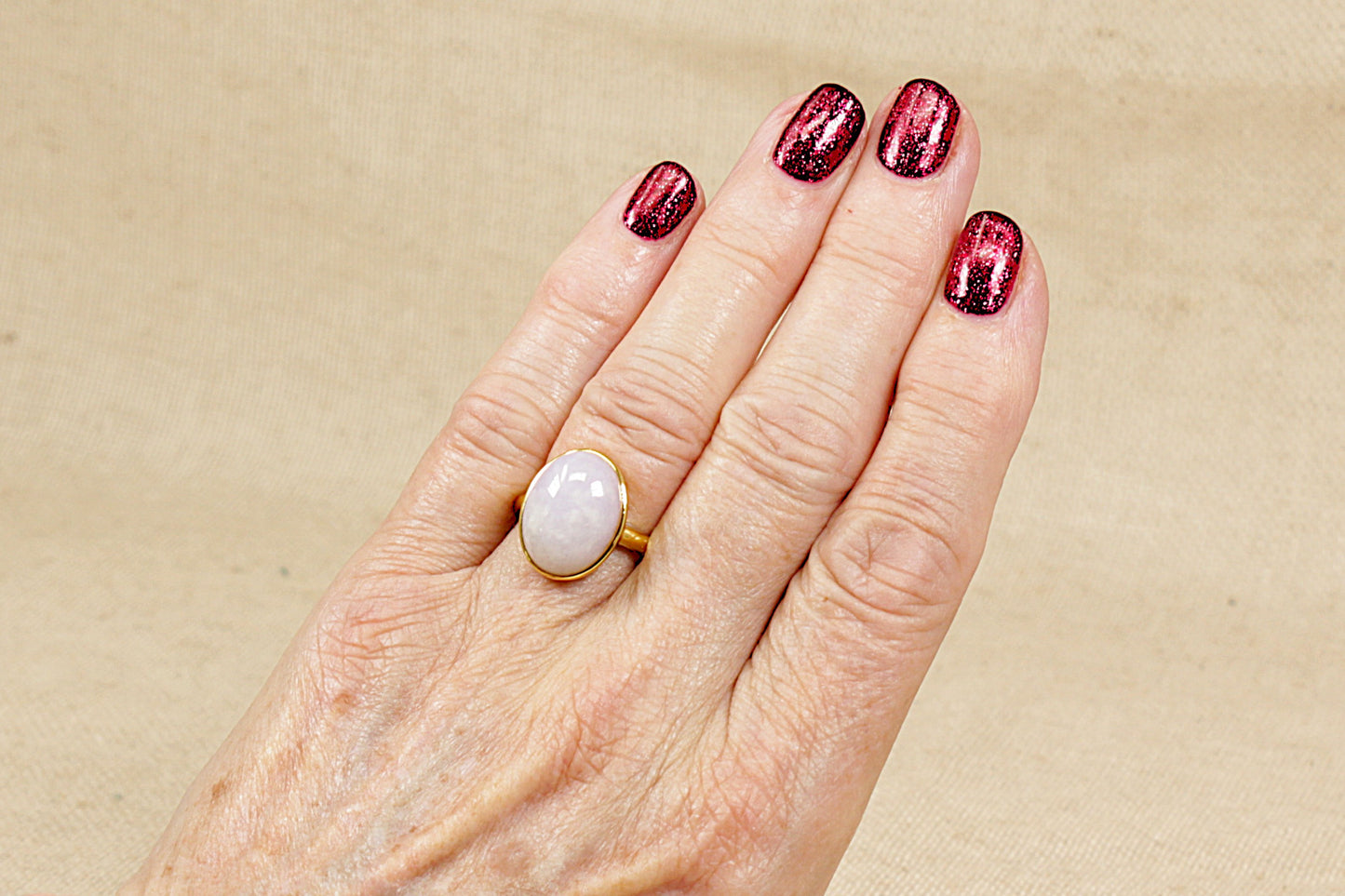 White Agate Silver Gilt Solitaire Ring