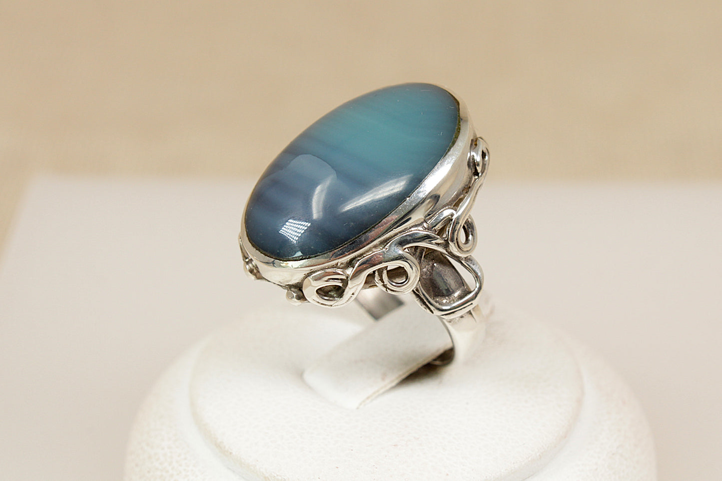 Vintage Silver Banded Agate Statement Ring