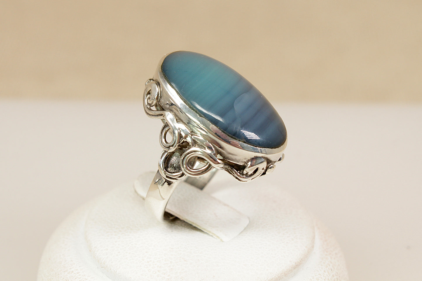 Vintage Silver Banded Agate Statement Ring