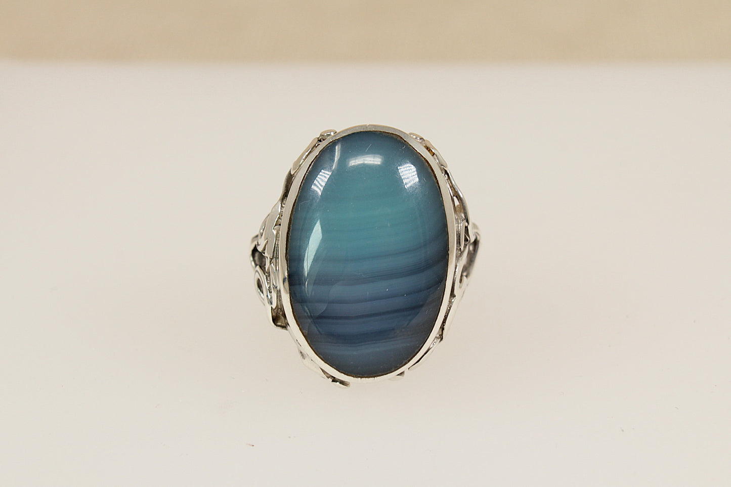 Vintage Silver Banded Agate Statement Ring