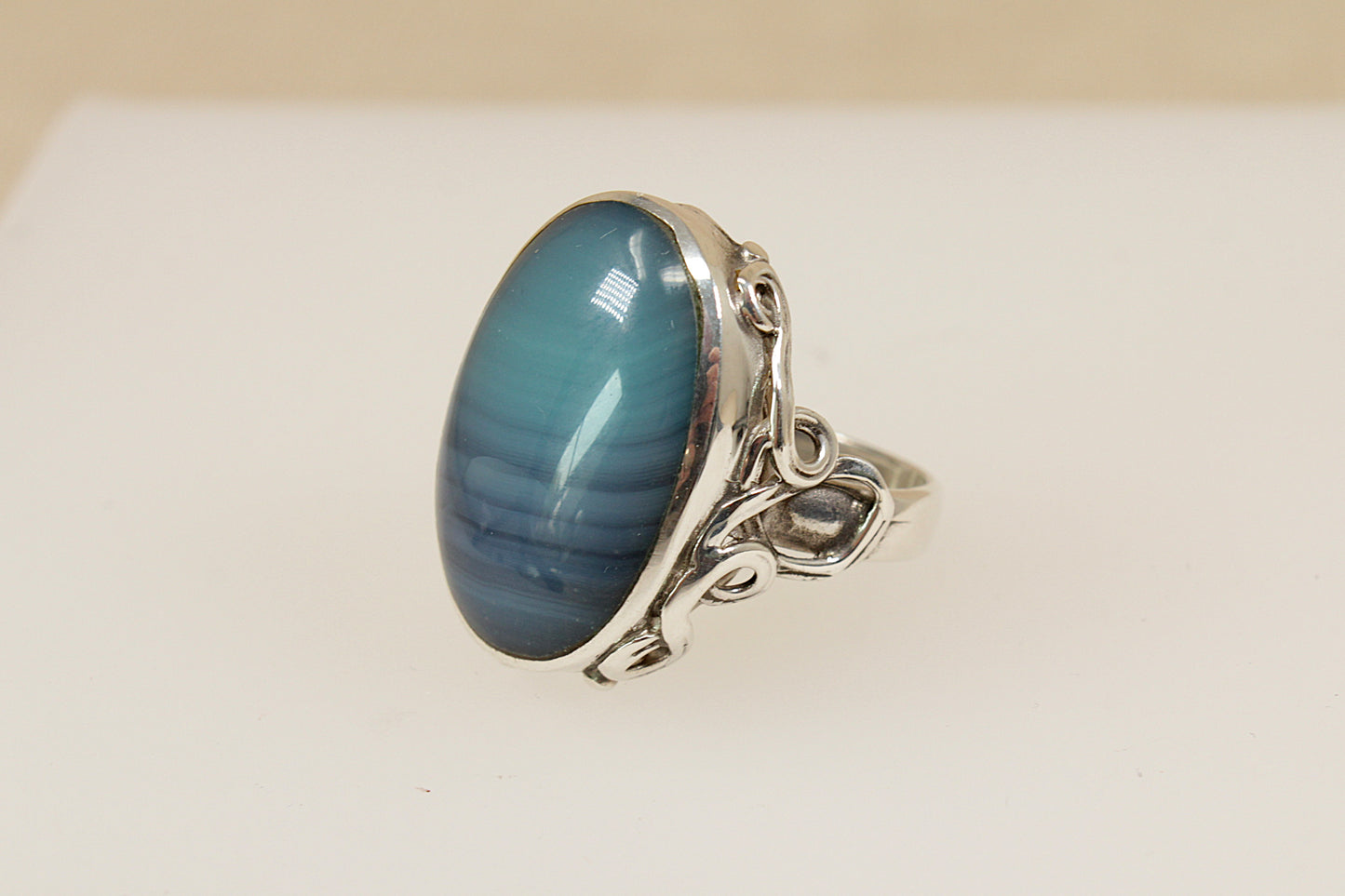 Vintage Silver Banded Agate Statement Ring