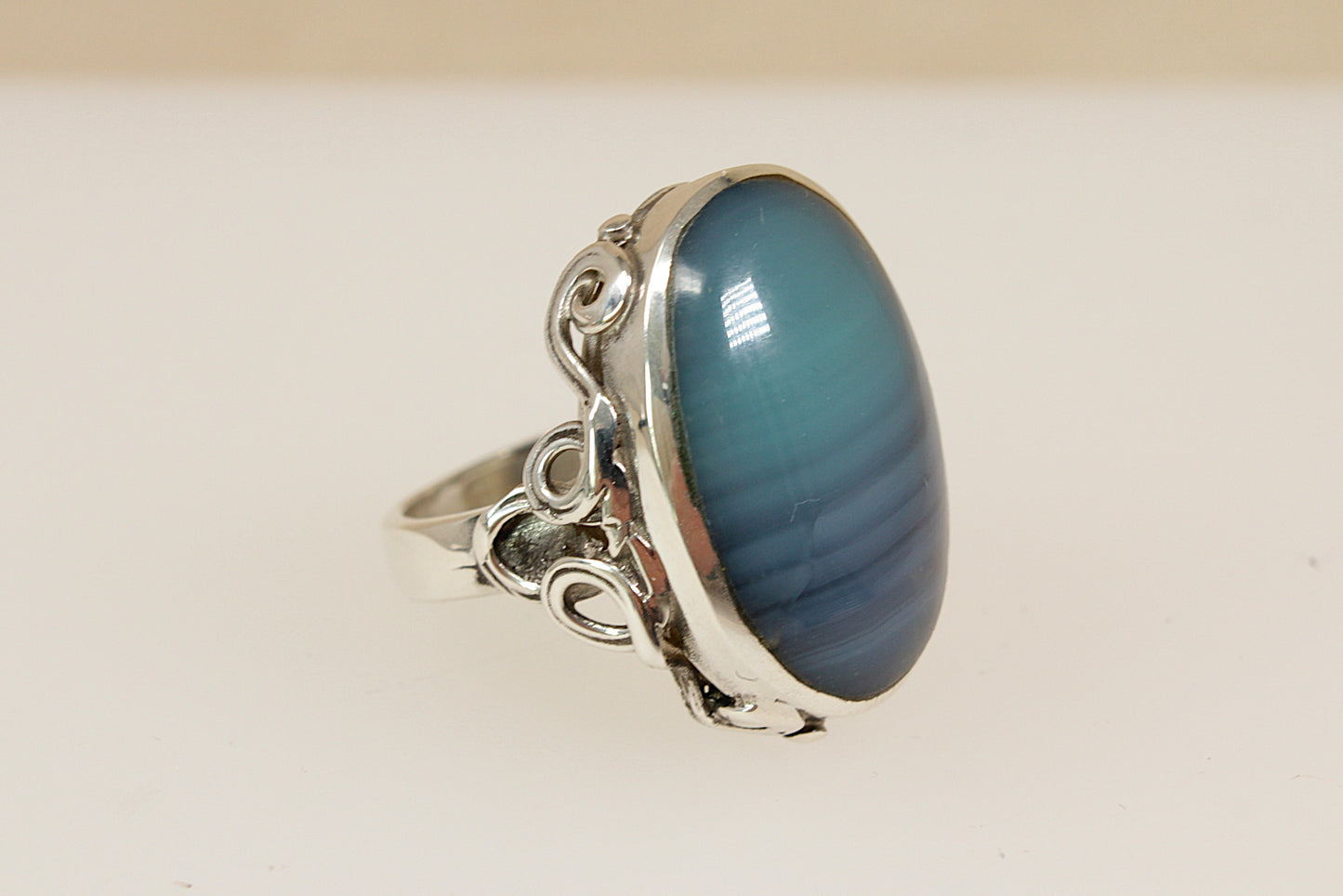 Vintage Silver Banded Agate Statement Ring