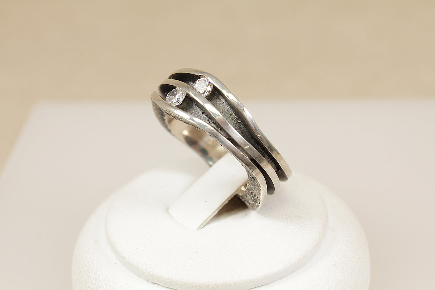 Silver Crystal Studio Band Ring