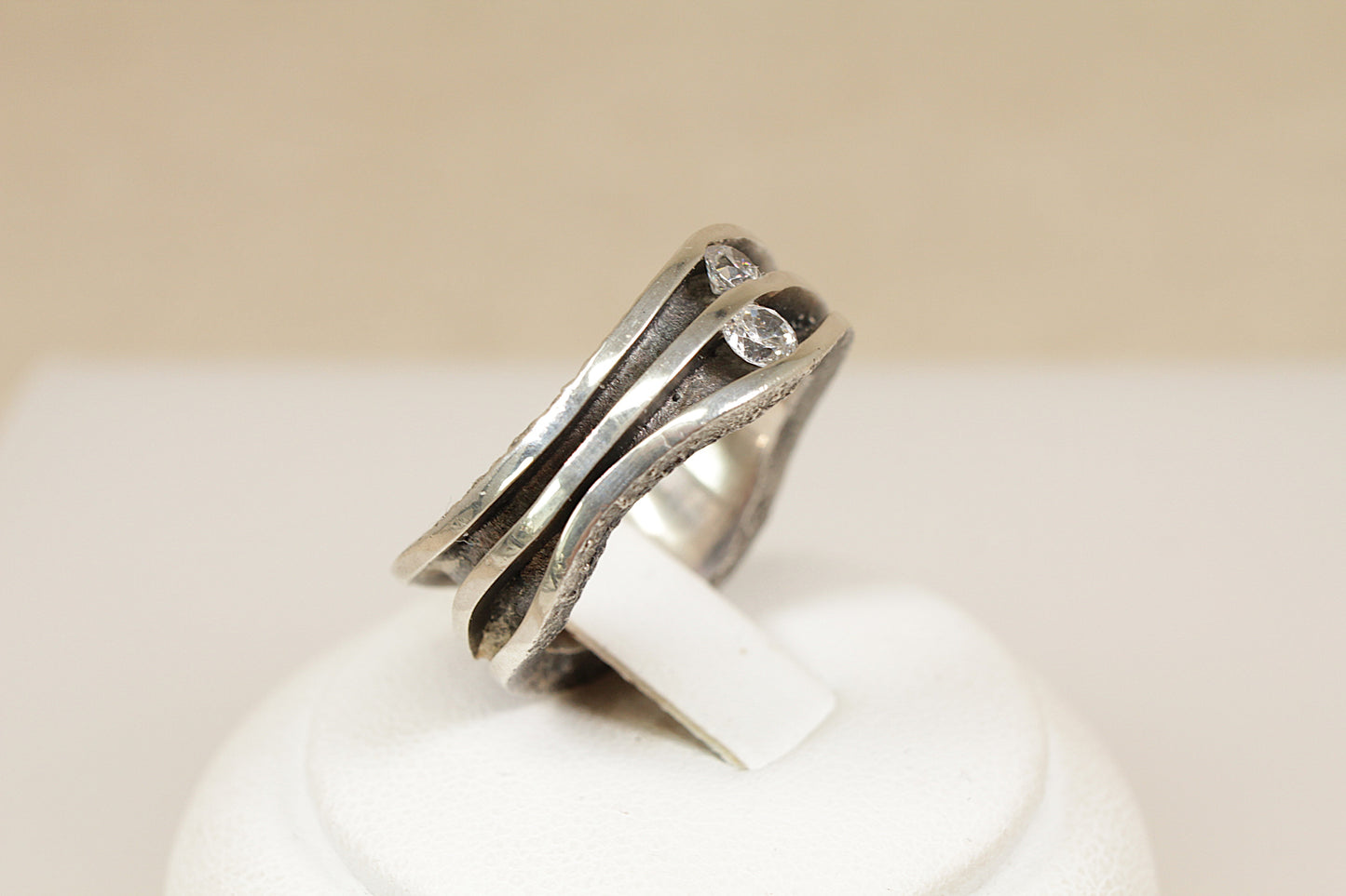 Silver Crystal Studio Band Ring