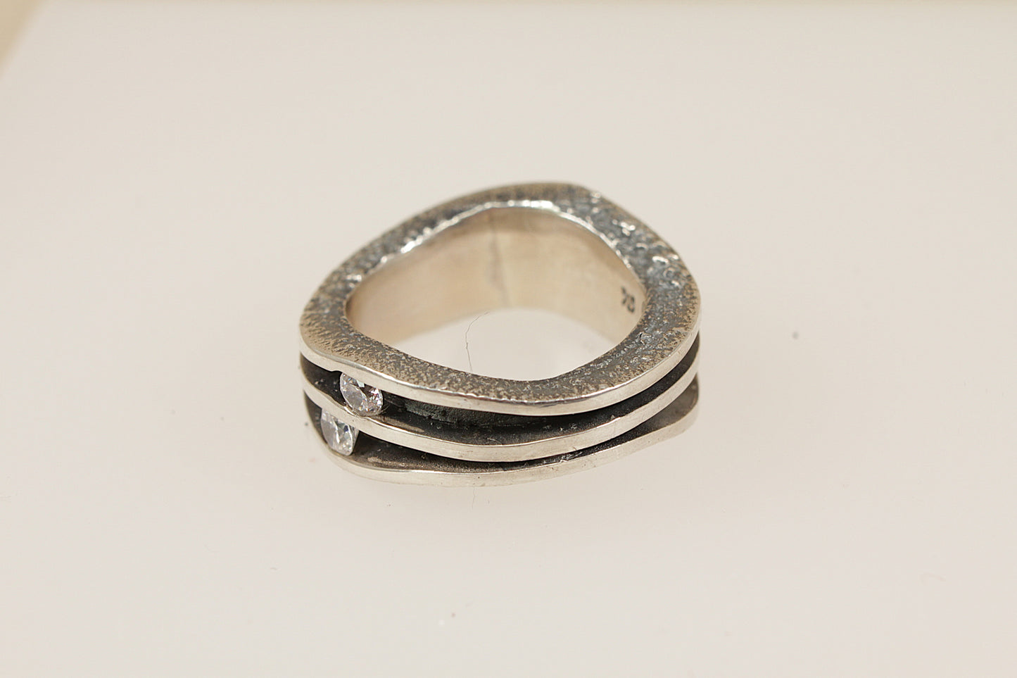 Silver Crystal Studio Band Ring