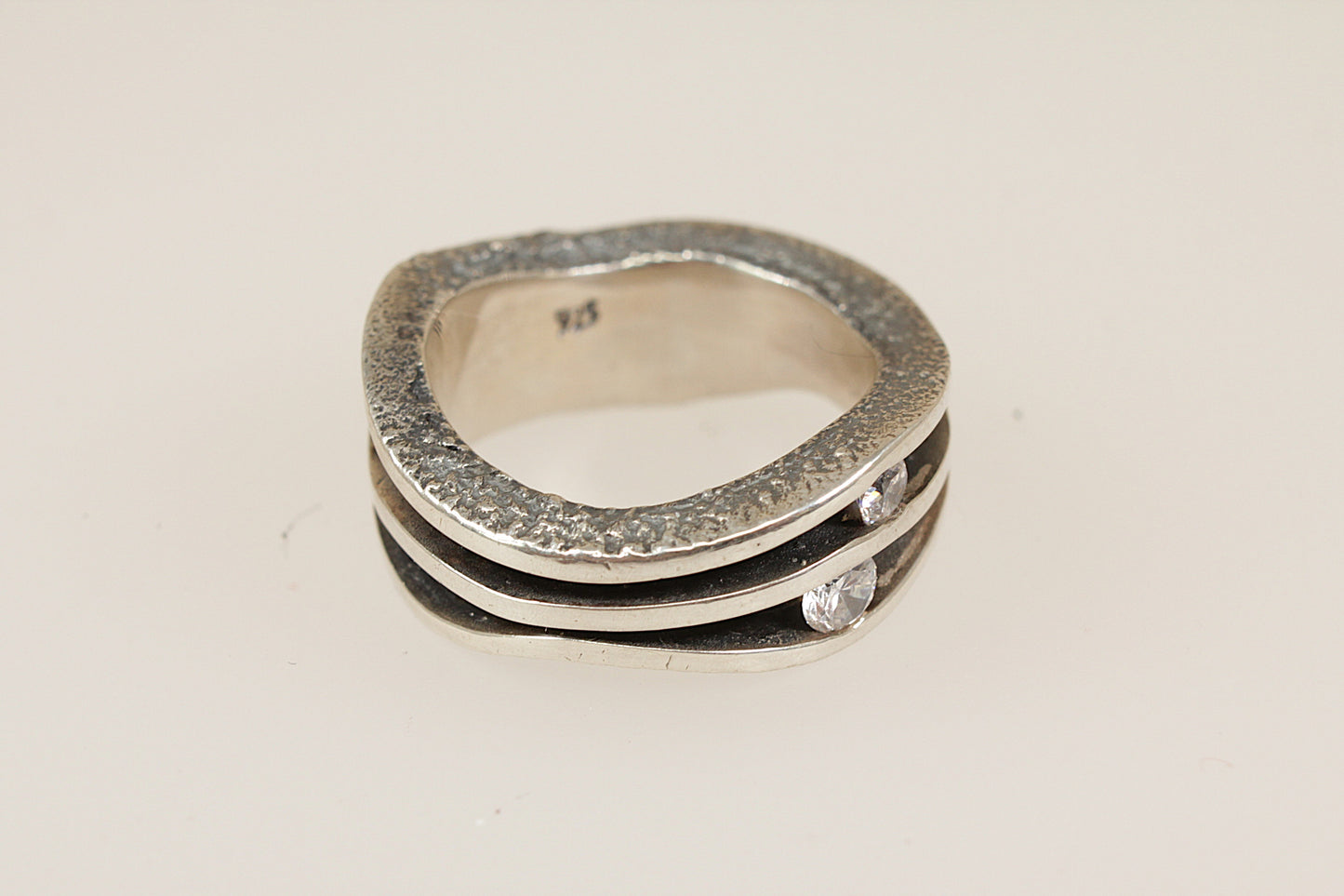 Silver Crystal Studio Band Ring