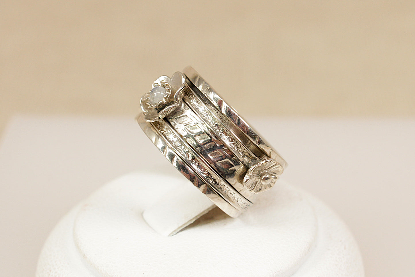 Silver and Moonstone Spinner Ring