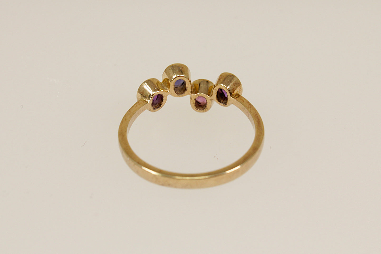 9ct Gold Almandine Garnet, Blue Iolite and Amethyst Ring