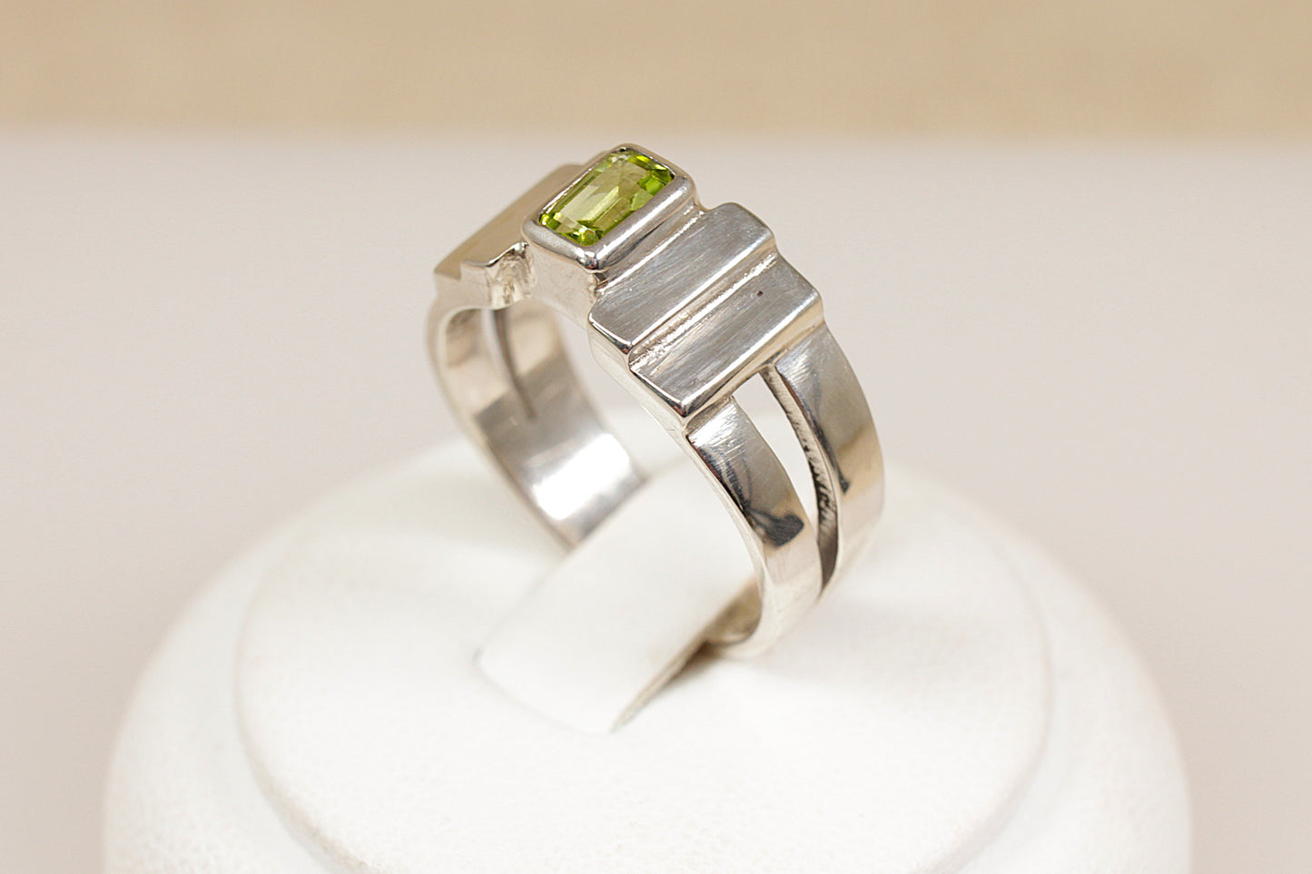 Silver Art Deco Style Peridot Ring