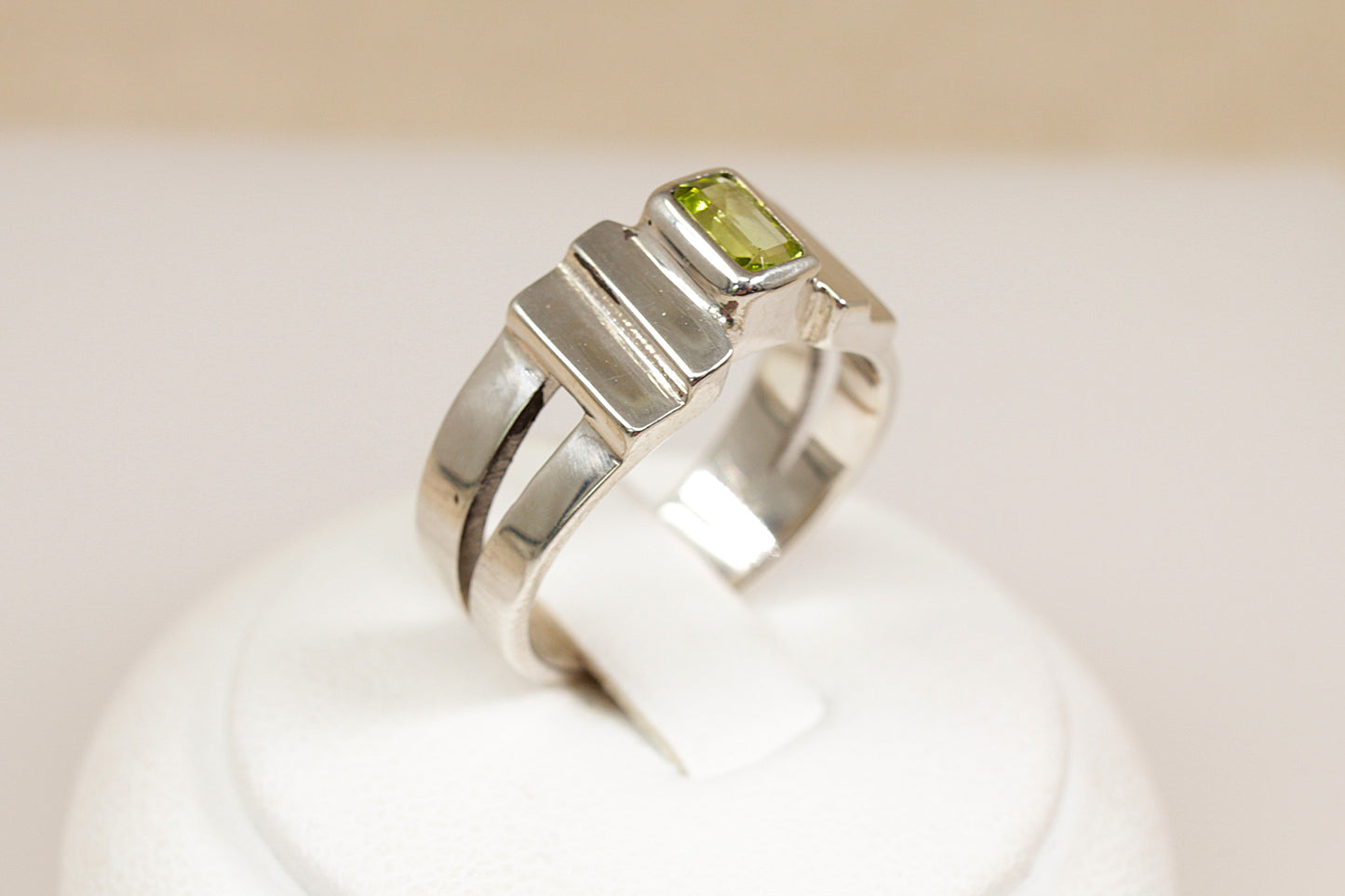 Silver Art Deco Style Peridot Ring