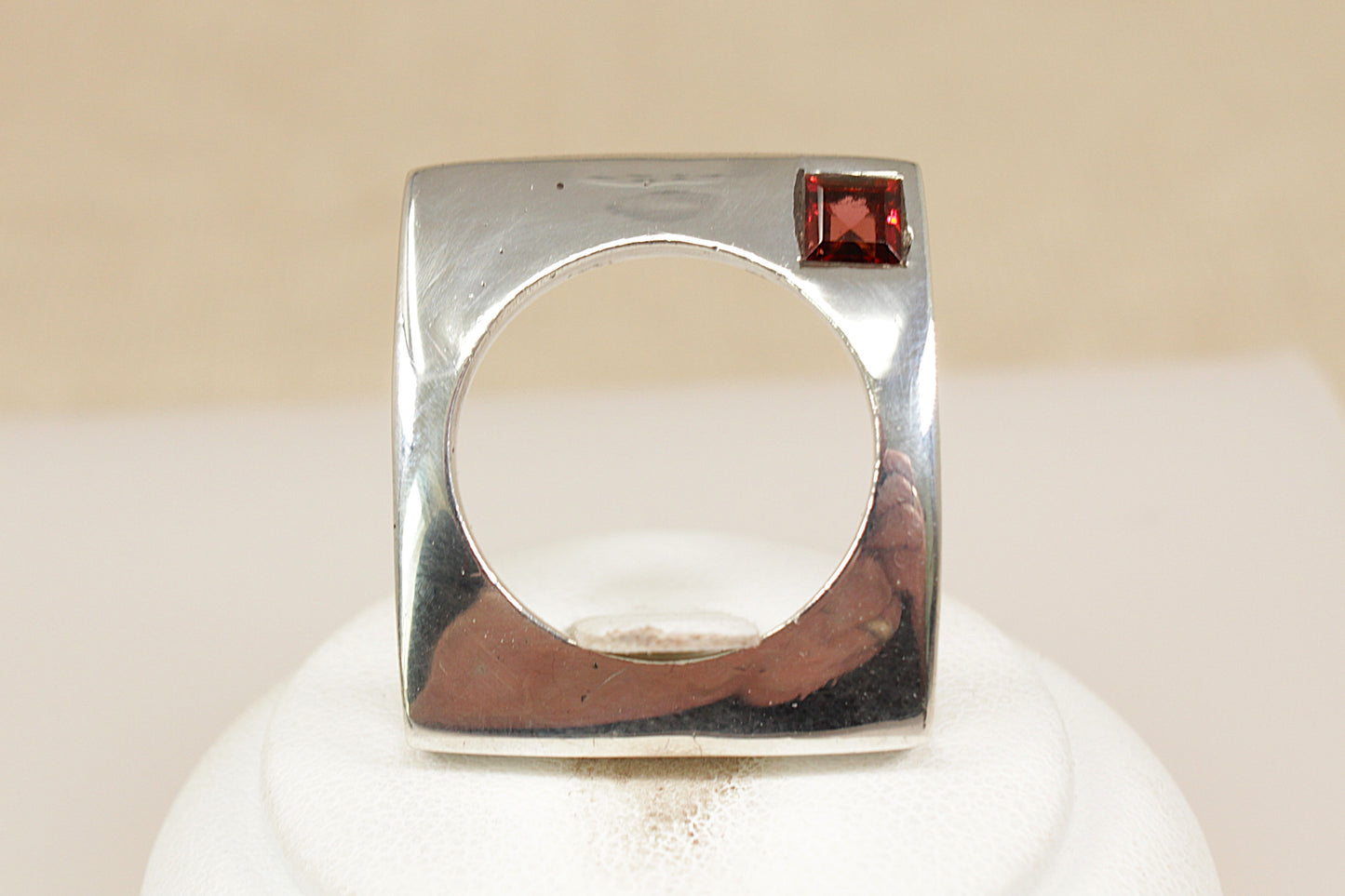 Silver Garnet Modernist Designer Ring
