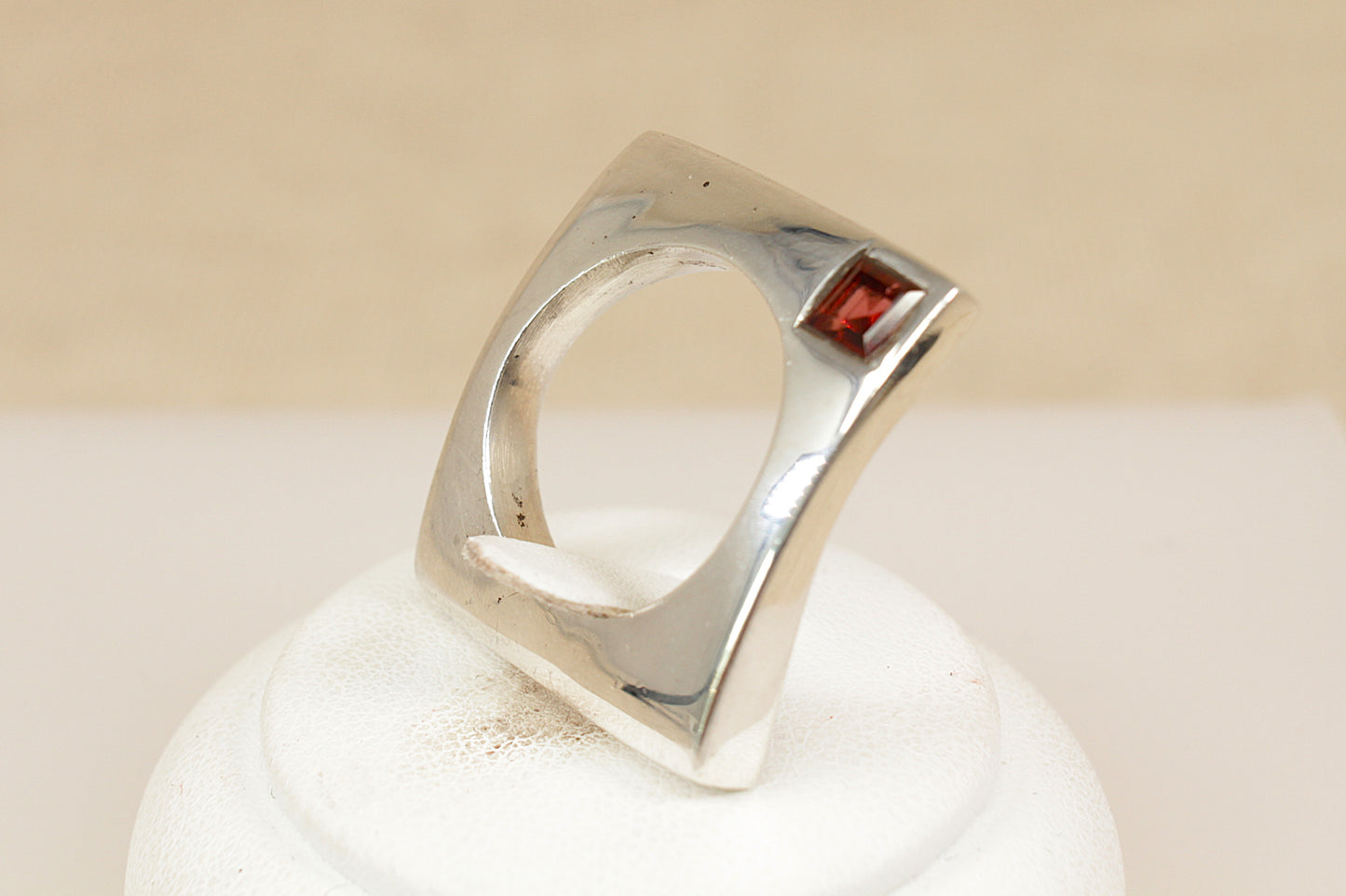 Silver Garnet Modernist Designer Ring