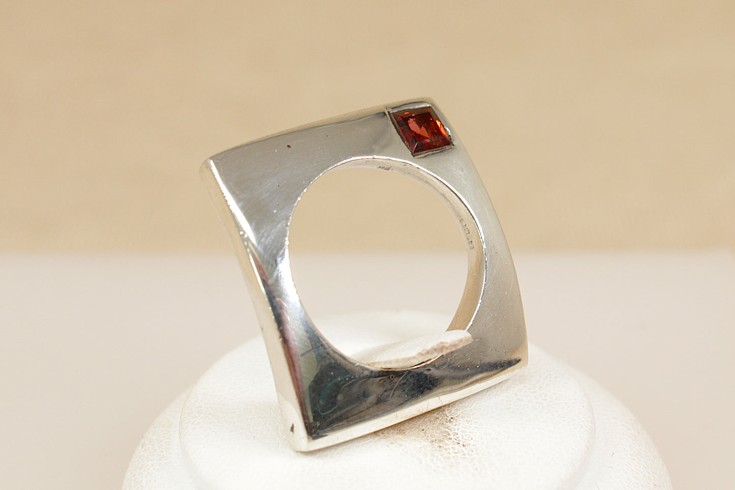 Silver Garnet Modernist Designer Ring