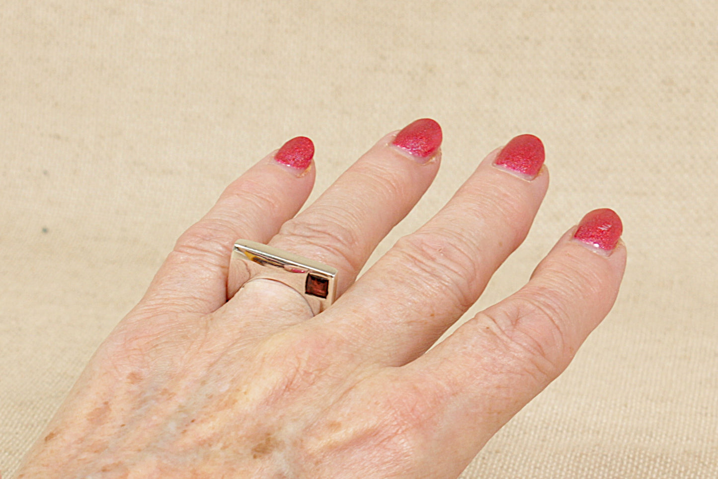 Silver Garnet Modernist Designer Ring