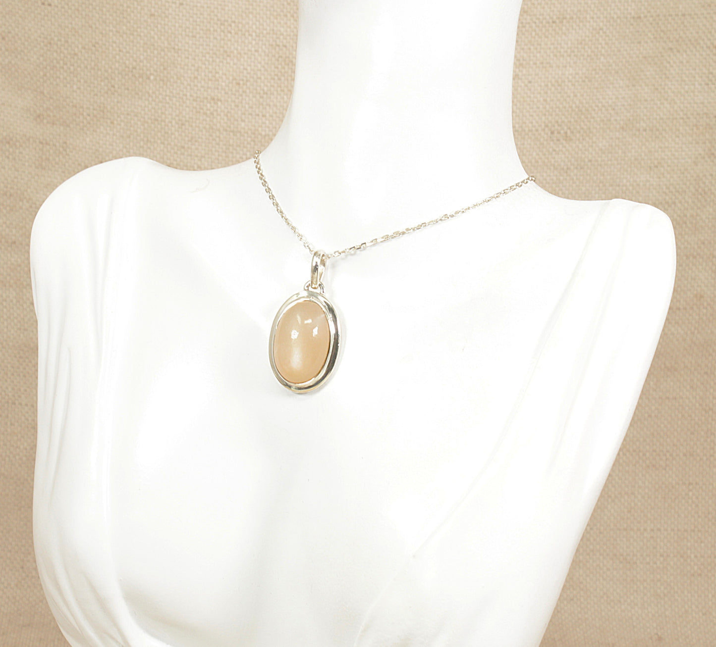 Silver and Peach Moonstone Pendant Necklace