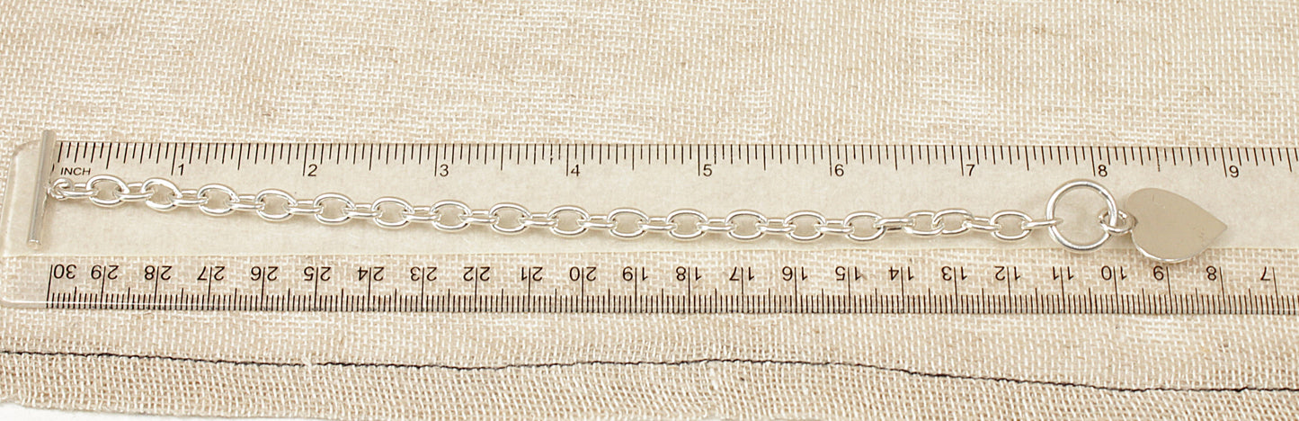 Silver Belcher Chain Bracelet with ‘T’ Bar Fastening and Heart Charm