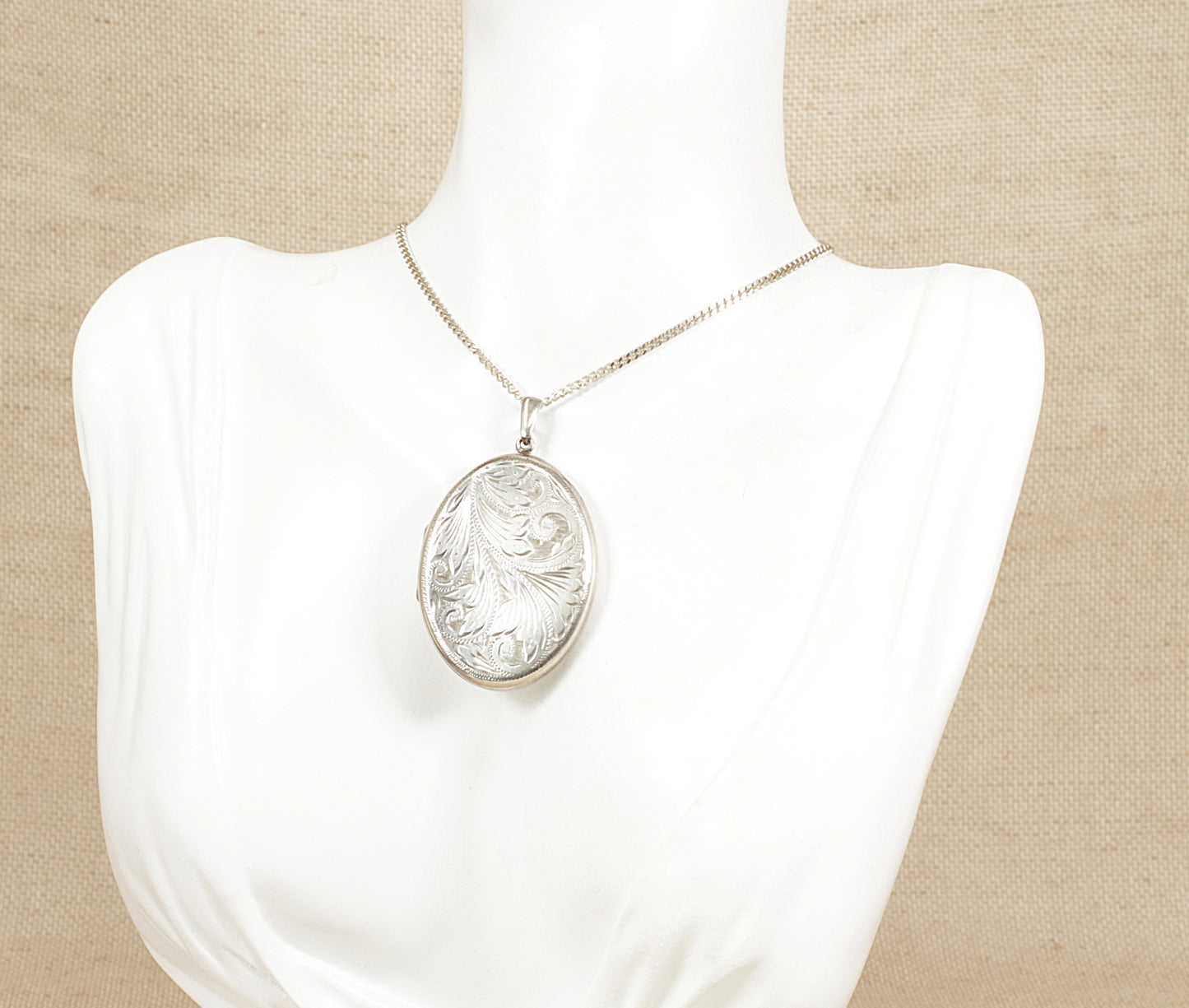 Large Silver Locket and Chain Necklace