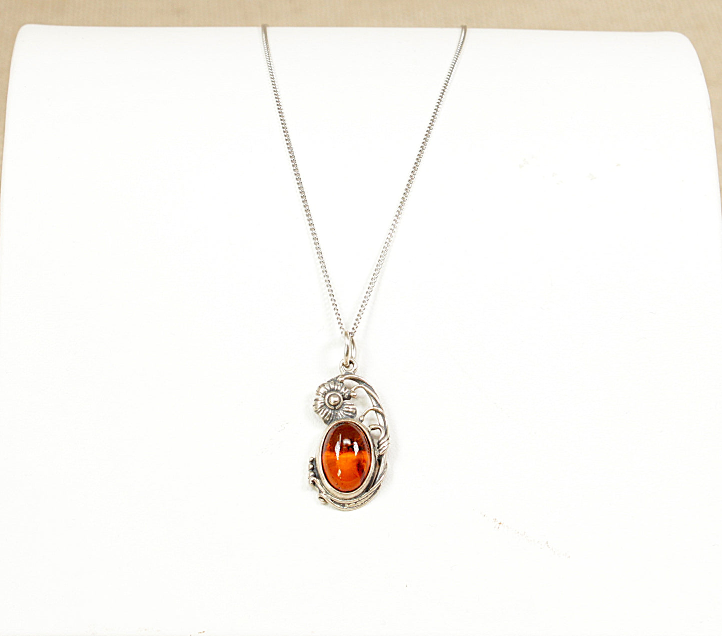 Silver and Amber Art Nouveau style Pendant Necklace