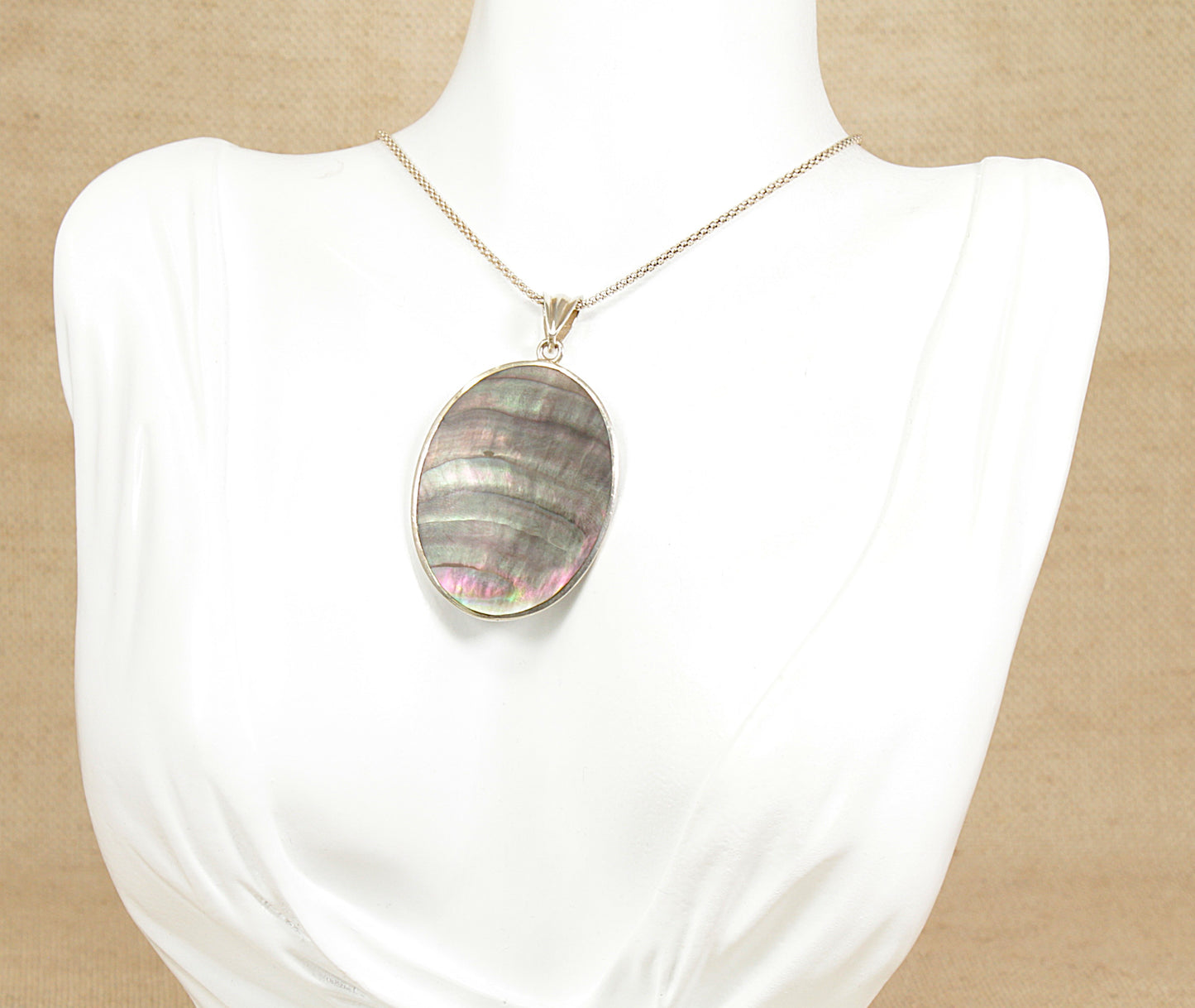 Silver Abalone Shell Pendant Necklace
