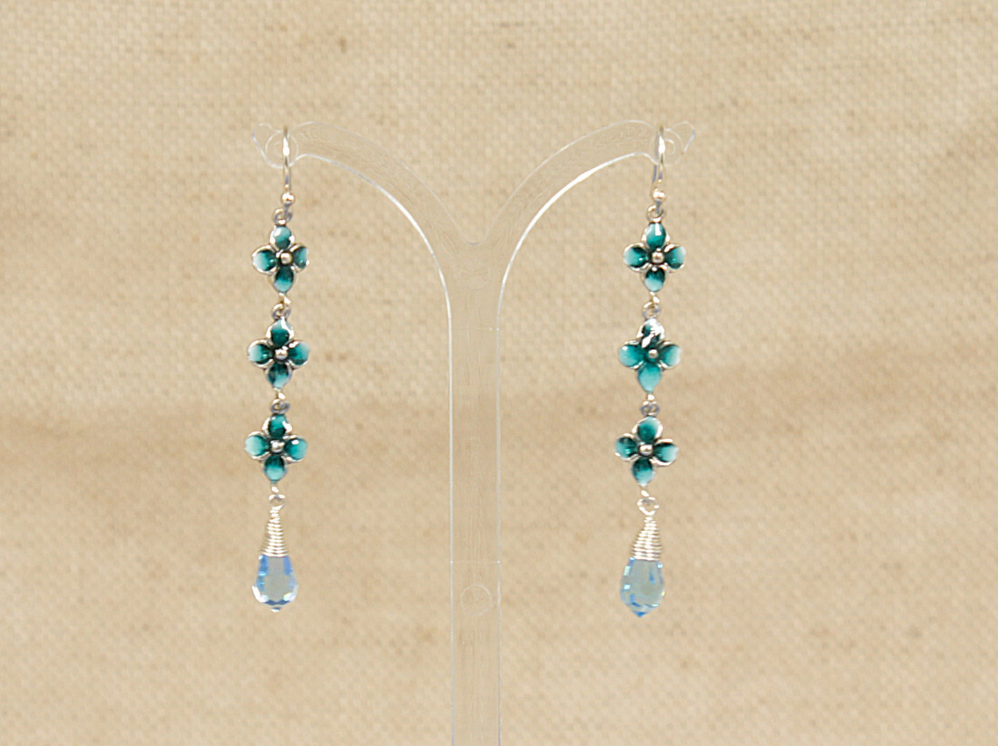 Silver Enamel Dropper Earrings