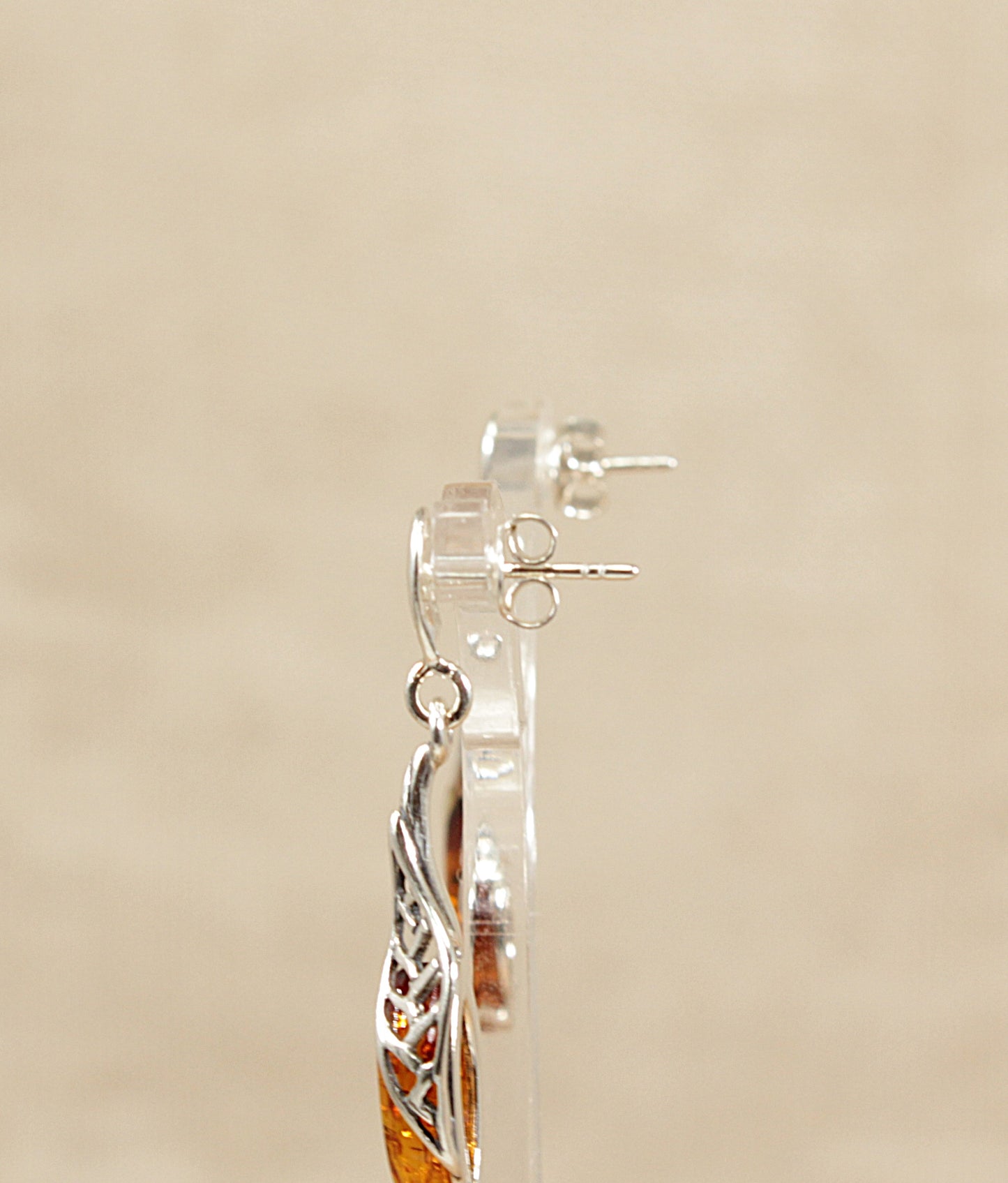 Silver Amber Drop Earrings