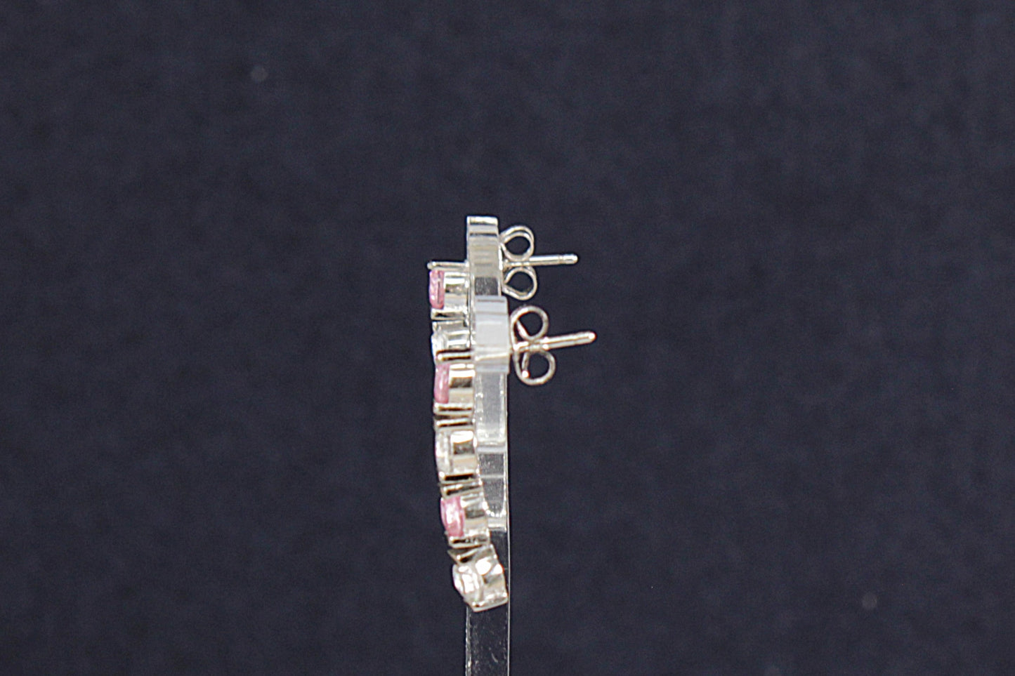 Silver Pink and White Crystal Earrings