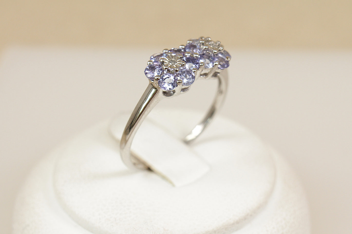 Silver, Blue Iolite and Diamond ‘Daisy’ Duo Ring