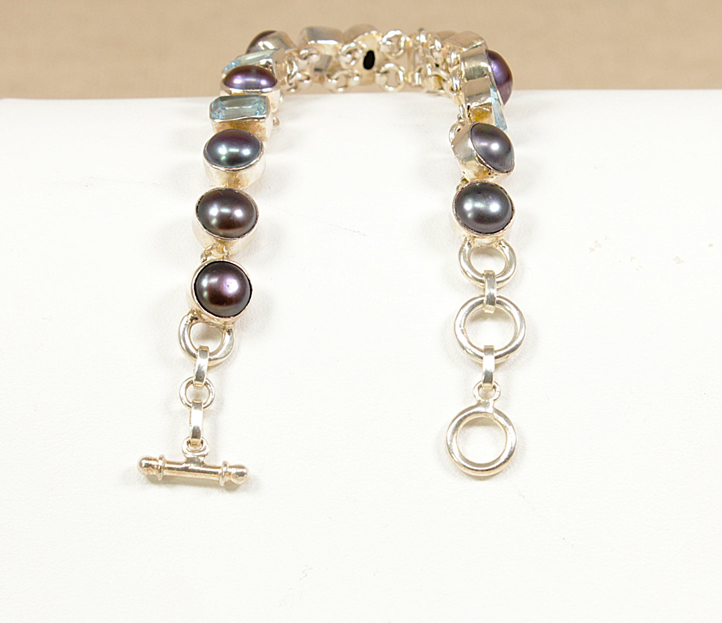 Silver Blue Topaz and Cultured Pearl Bracelet