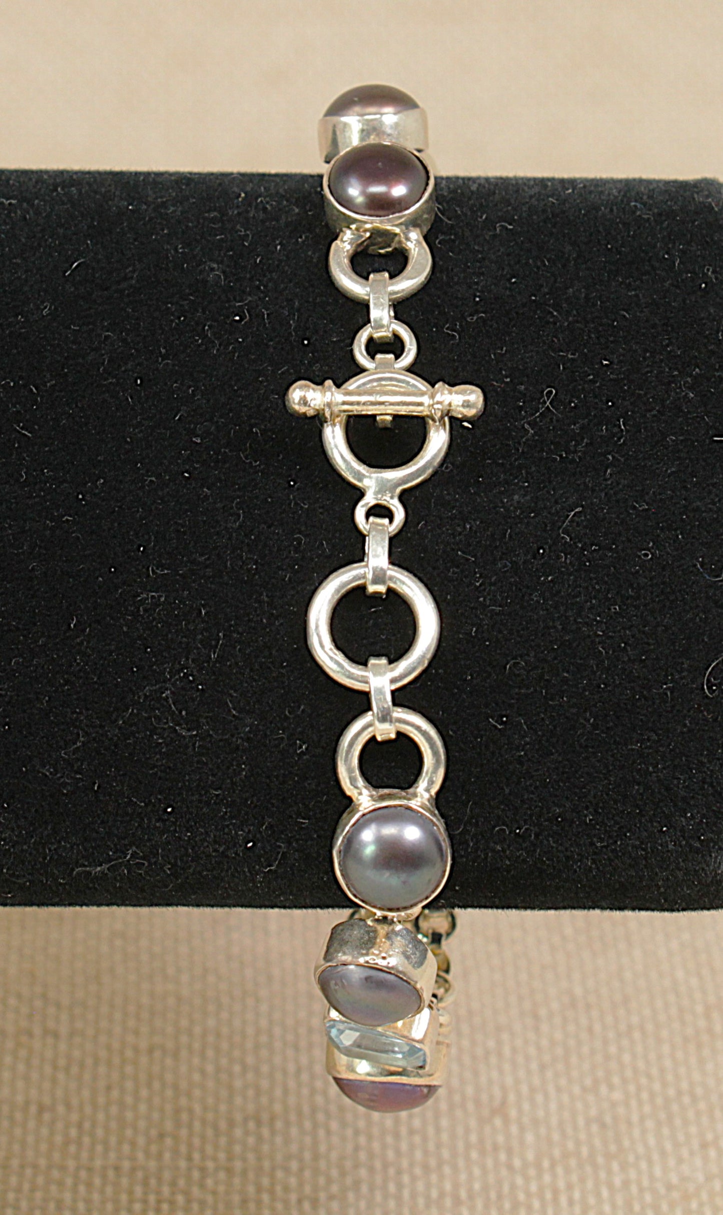 Silver Blue Topaz and Cultured Pearl Bracelet