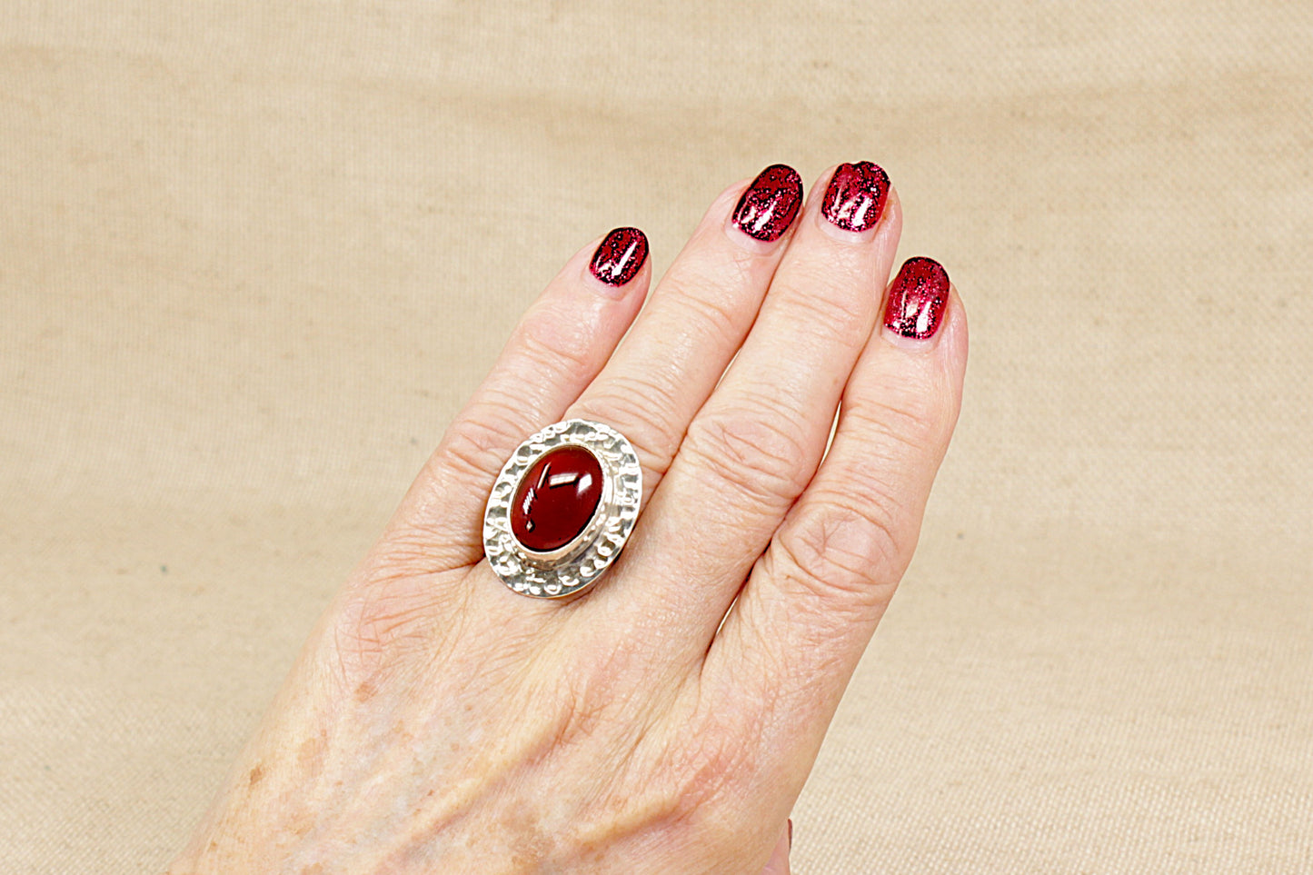 Silver Carnelian Statement Ring