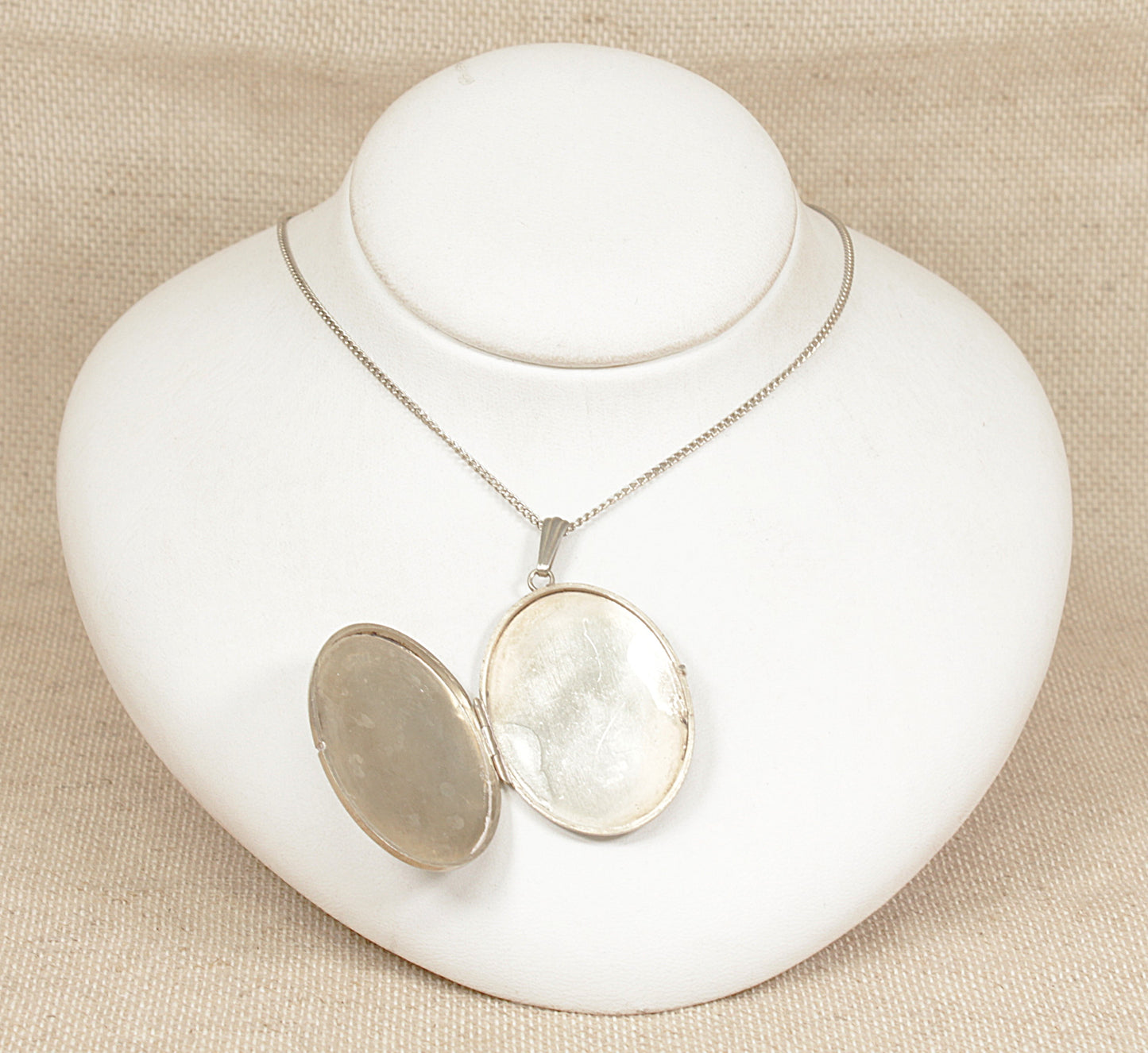 Vintage Silver Oval Locket and Chain