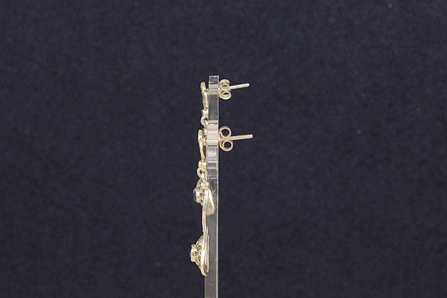 Silver Art Deco Style Marcasite and Amethyst Drop Earrings