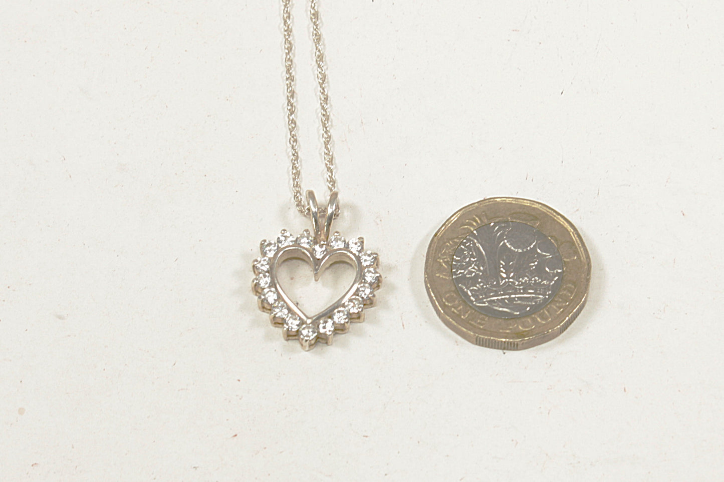 Silver Cubic Zirconia Heart Pendant and Chain Necklace