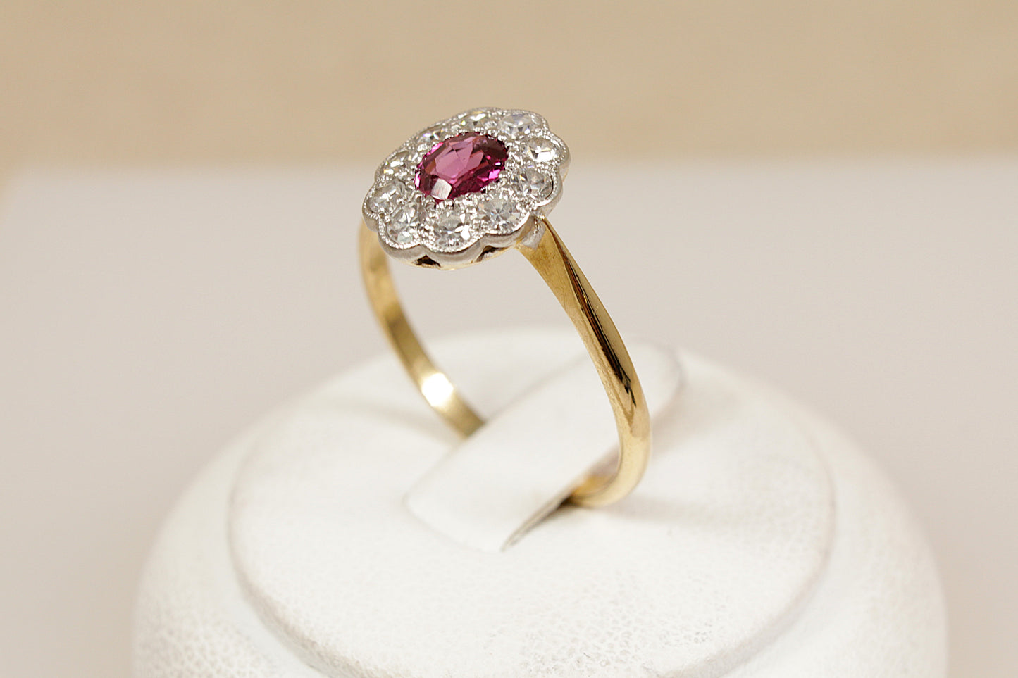 18ct Gold, Platinum Ruby and Diamond Cluster Ring