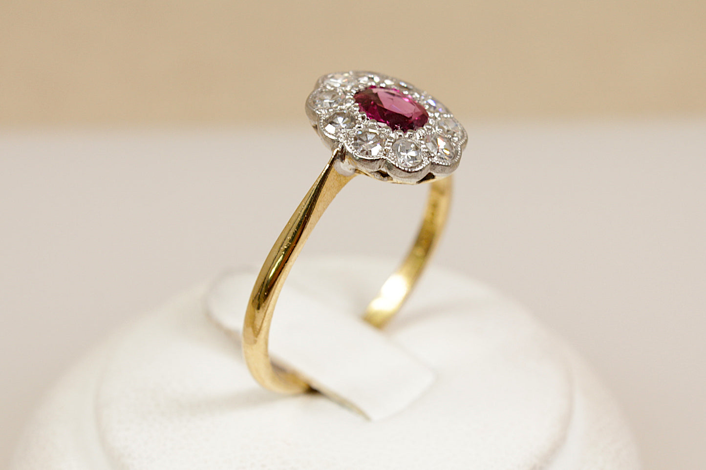 18ct Gold, Platinum Ruby and Diamond Cluster Ring