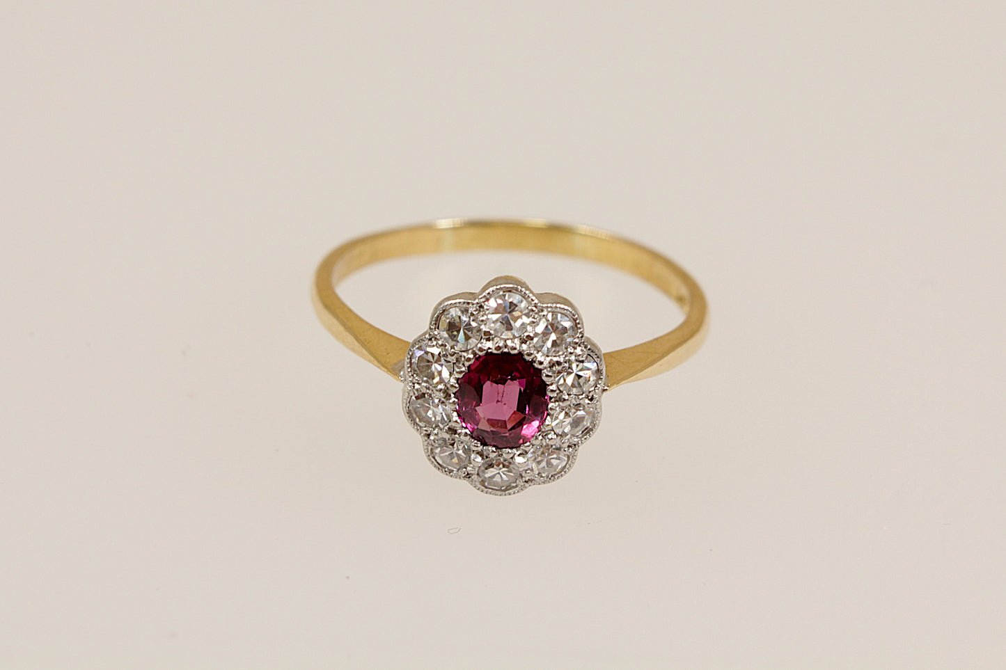 18ct Gold, Platinum Ruby and Diamond Cluster Ring