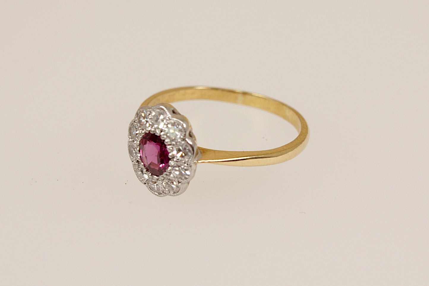 18ct Gold, Platinum Ruby and Diamond Cluster Ring