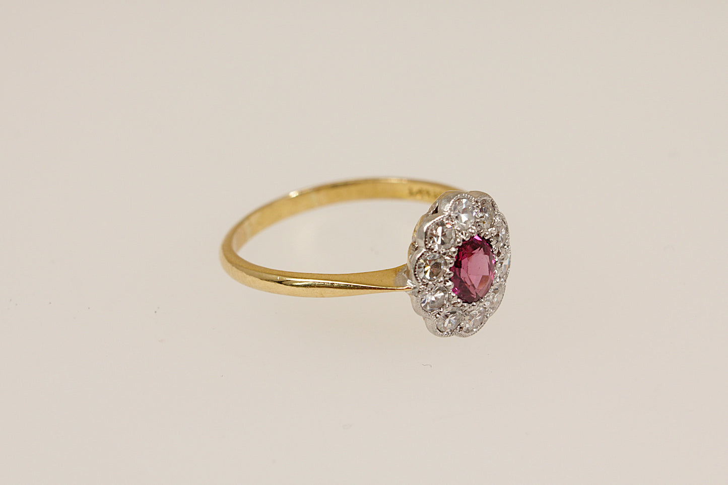 18ct Gold, Platinum Ruby and Diamond Cluster Ring