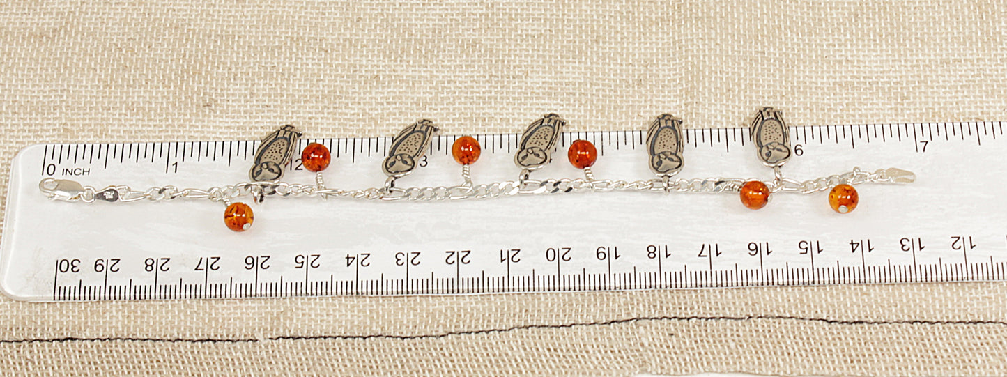 Silver Amber Owl Bracelet