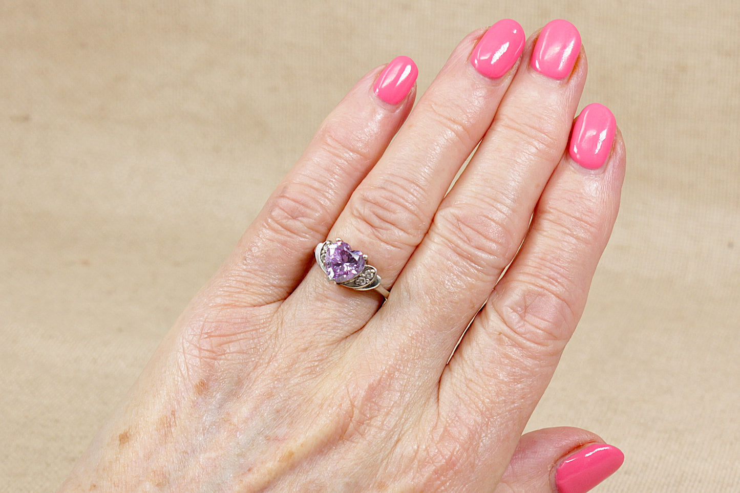 Silver Amethyst Colour Crystal Ring