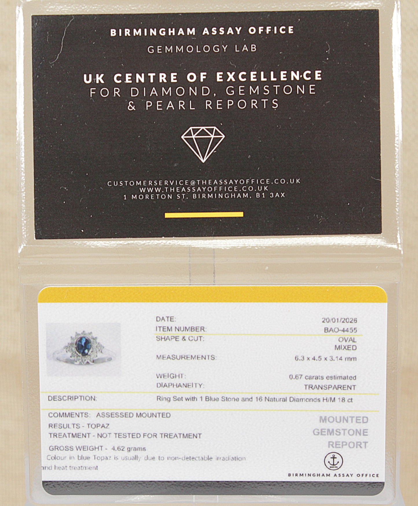 18ct White Gold London Blue Topaz & Diamond Ring (with certificate)