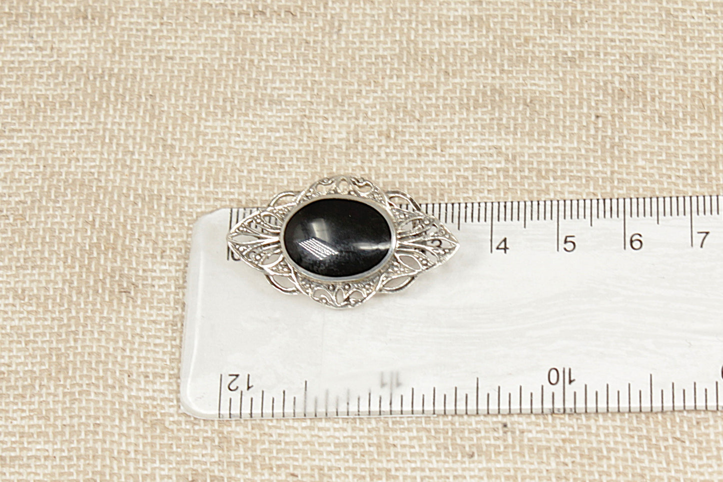 Vintage Silver Onyx Brooch