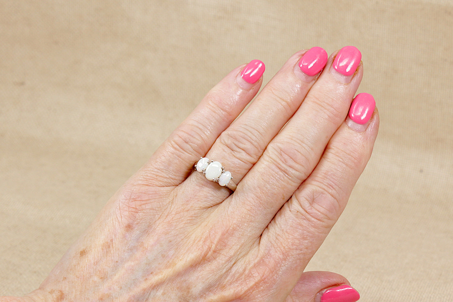 Silver Fire Opal Trilogy Ring