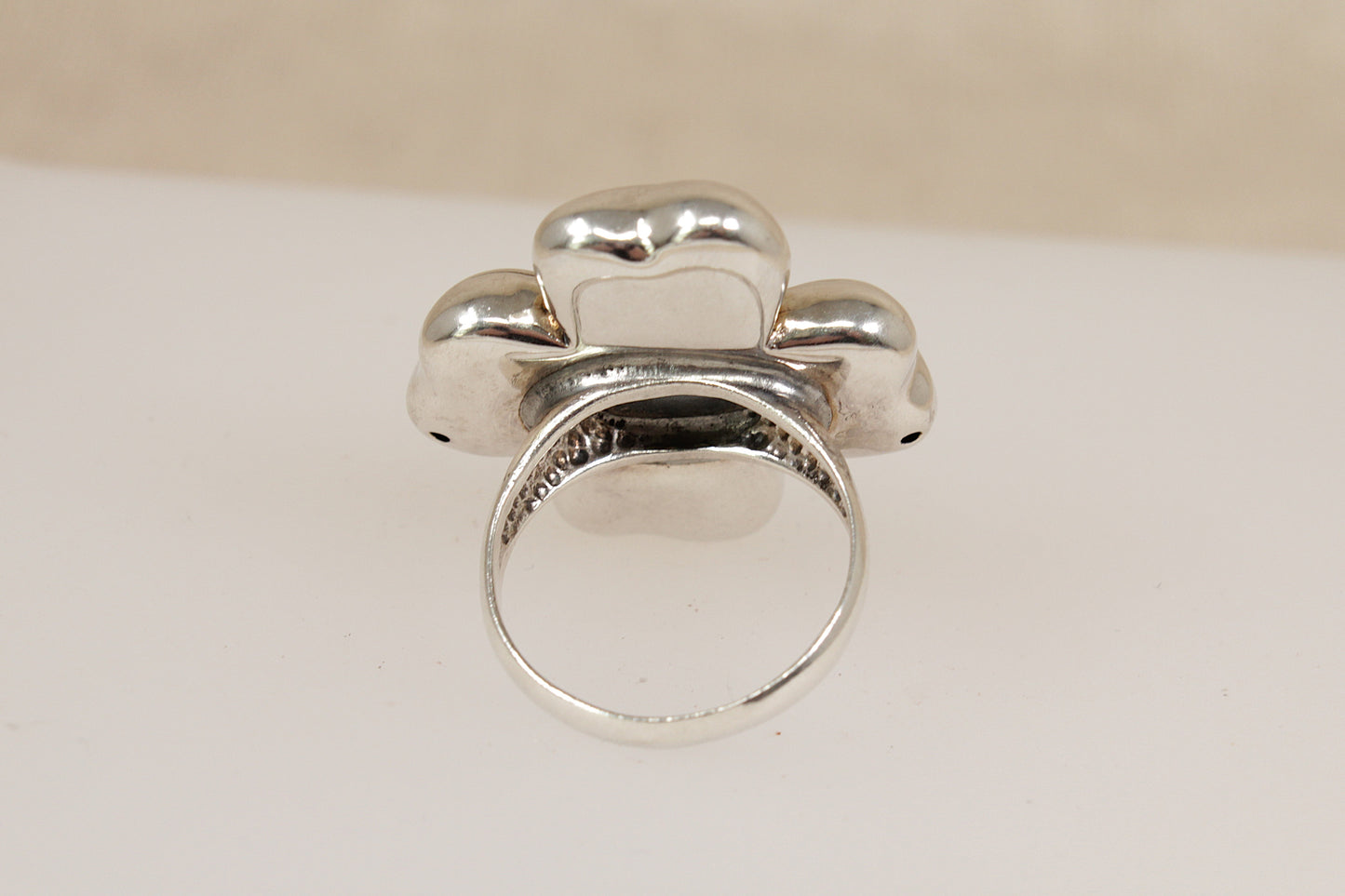 Large Sterling Silver Four-Leaf Flower Statement Ring