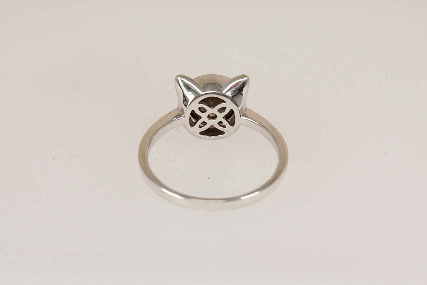 Cute Sterling Silver & Pink Crystal Cat Ring
