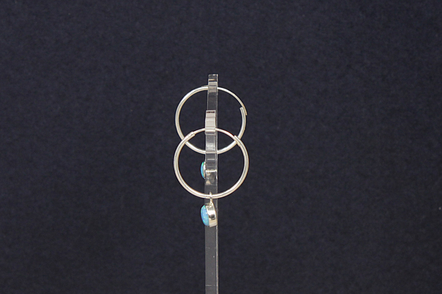 Silver Hoop Earrings with Opal Dropper