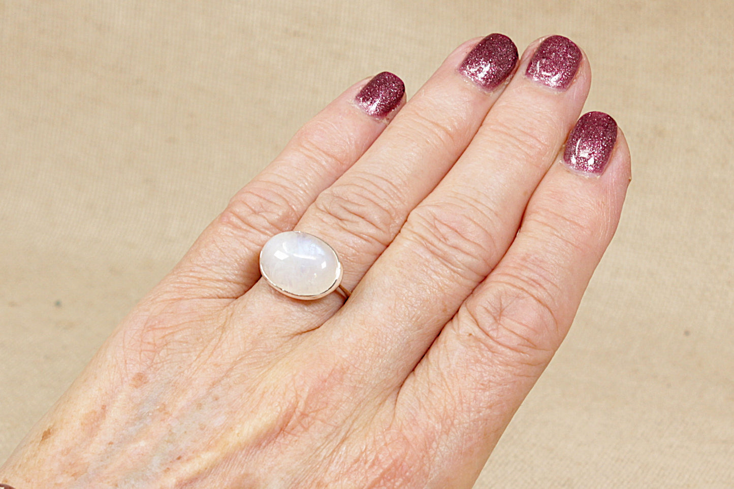 Silver Moonstone Solitaire Statement Ring