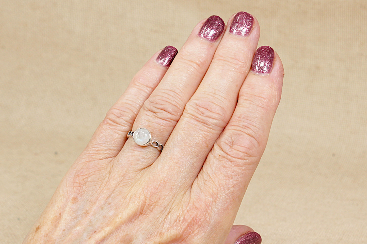 Silver Moonstone ‘Chain Link’ Solitaire Ring