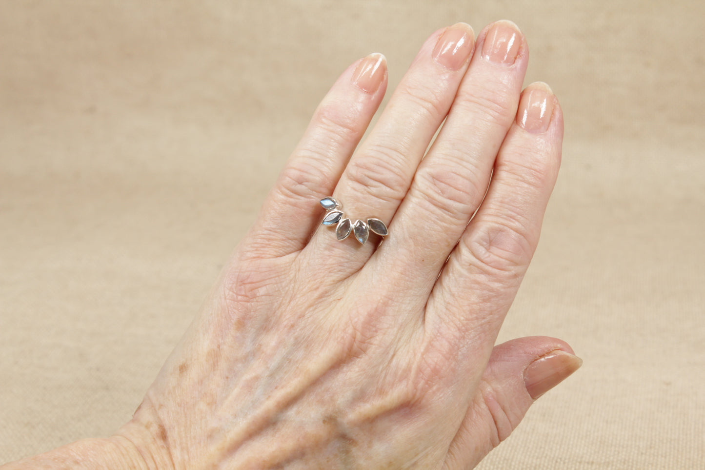 Silver Half Halo Labradorite Ring
