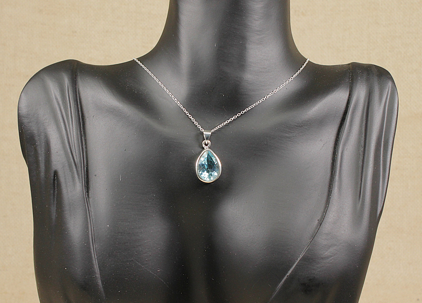 Silver Blue Topaz Pendant Necklace